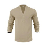 Orvian™ Hemd aus Premium-Leinen mit Minimalistischem Henley-Kragen – Khaki