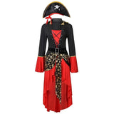 Piratenkapitän mit Hut und Schwert Halloween Kostum Kleid | Midi – Rot
