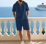 Portofino Coast™ Set Aus Baumwoll-Leinen Mit Moderner Kapuzenshirt – Dunkelblau