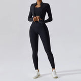 Damen Sportset | Dreiteilige Ausführung mit Weste, Oberteil und Hose – Schwarz