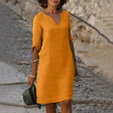 V-Ausschnitt Kleid für Frauen | Midi – Orange