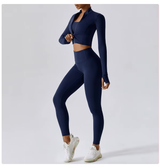 Damen Sportset | Dreiteilige Ausführung mit Weste, Oberteil und Hose – Blau