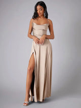 Alvaree – Elegantes Maxikleid aus Satin – Beige