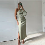 Camille – Elegantes Plisseekleid für besondere Anlässe – Grau Grün