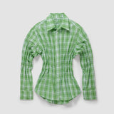 Raffinierte Bluse mit Raffung und Hemdkragen für Damen – Grün