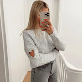 Pullover im modischen herz-ausschnitt-design für damen – Grau