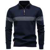 Amitai - Klassischer Strick Pullover Mit Halbem Reißverschluss – Marineblau