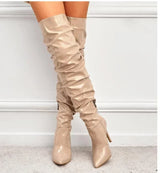 Overknee-Stiefel für Damen | Stilettoabsatz mit Spitze Zehenpartie – Aprikose
