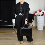 Evanna™ Set mit Basic-Shirt, Langem Cardigan und Gerade Geschnittener Hose / Diskrete Eleganz, die Selbstvertrauen Ausstrahlt! – Schwarz