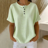 Euddora™ Bluse Mit Feinen Streifen und Knopfleiste – Grün