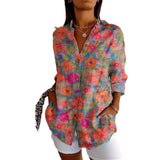Damen Bedrucken Button Down Hemd | Langarm – Blumen