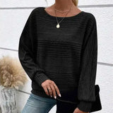 Mirevna™ Strickpullover Mit Strukturierter Optik und Femininem Ausschnitt – Schwarz