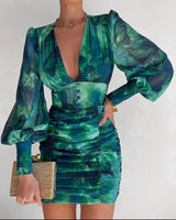 Sommer-Mini-Kleid mit Puffärmeln – Elegante Freizeitmode – Grün
