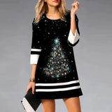 Damen Lässiges 3/4 Ärmel Weihnachten Kleid | Mini – Schwarz 3