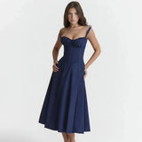 Linda | Damen Blumenkleid Korsett Seitenschlitz Midi – Blumen Korsett Midi 2026 – Marineblaues Linsay