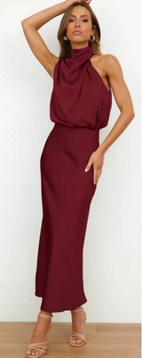 Luna - Maxikleid mit Drapierung – Rot