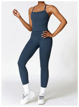 Hochwertige Fitness Kleidung mit Langärmligen Oberteilen und Hochtaillierten Leggings – Dunkelblau