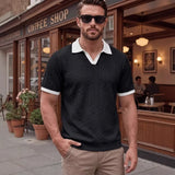 Windsor™ Polo Aus Strukturierter Strickware Mit Kontrastkragen – Schwarz