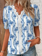 Sienna | Blumenstickerei V-Ausschnitt Bluse – Blau