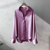 Dorothy - Satin Oversized Langarm-Hemd mit Knopfleiste – Lila