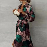 Damen Sommer Wickelkleid Mit Blumenmuster | Maxi – Dunkelgrün