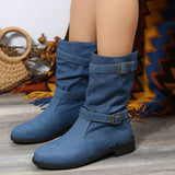 Montana™ Stiefel aus Denim mit Mittelhohem Schaft und Dekorativer Schnalle / Authentizität und Stil in Jedem Detail! – Blau