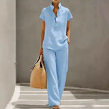 Marelisse™ Set aus leichtem und atmungsaktivem Stoff mit lockerer Bluse und weiter Hose – Himmelblau