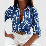 Bethany | elegante abstrakte Bluse – Blau
