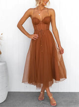 Lorianna – Traumhaftes Kleid im Korsett-Stil – Kaffee