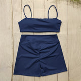 Kurze Fitness Kombination, Elegante Trainingsbekleidung – Marineblau