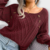 Amalia | Strickpullover mit raffinierten Knopfdetails – Burgundisch