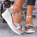 Dourena™ Plateau-Keilsandalen Mit Gekreuzten Riemen – Silber