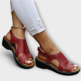 Christina - Orthopädische Ledersandalen mit Komfortabsatz – Rot