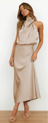 Luna - Maxikleid mit Drapierung – Beige
