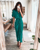 Damen Midikleid aus Baumwolle mit figurbetontem Schnitt und Knopfleiste – Dunkelgrün