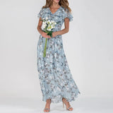 Josephine - Langes Sommerkleid mit floralem Muster – Hellblau