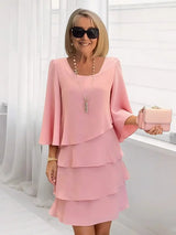 Élise | Elegantes fließendes Kleid mit Volants – Rosa