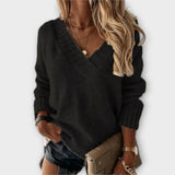 Feline | Kuscheliger Pullover mit V-Ausschnitt – Schwarz