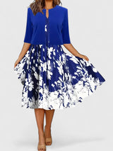 Orla | Halbarm A-Linien Midikleid – Blau