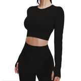 Yoga Set Langarmoberteil Fitnesshose 2-teilig - Atmungsaktiv & Bequem für Frauen – Schwarz Set