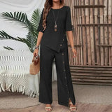 Celinor™ Set Mit Fließender Bluse und Marlenehose – Schwarz
