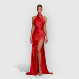 Christine | Elegante Kleid mit Schlitz – Rot