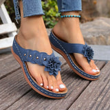 Amelie™ Keilsandalen Mit Blumenapplikation Und Breiten Riemen – Blau