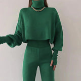 Damen Pullover Hosen Set – Grün