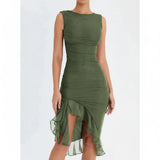 Clara | Damen Elegantes Midi Kleid Stretch Mesh – Mesh Midikleid Elegant 2026 – Grüne Charlotte