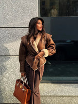 Sophiane - braune lederjacke mit fell und gürtel – Braun