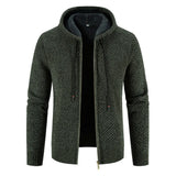 Gefütterte Herren Strickjacke Mit Kapuze | Winterjacke Mit Reißverschluss – Dunkelgrün