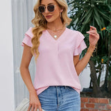 Pauline™ Bluse mit gestuften Ärmeln und Frontfalte – Hellrosa