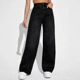 Damen Hohe Taille Baggy Jeans – Schwarz