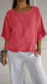 Patsy - Rundhalsbluse Aus Leinen – Rot